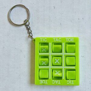 Pocket Tic Tac Toe Basic Fun Plastic Keychain Keyring Neon Lime Green